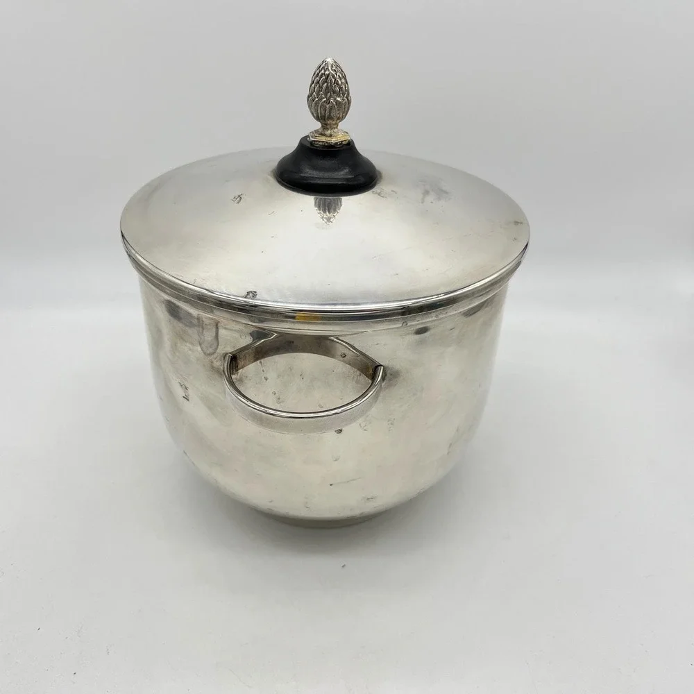 English Silver Mfg Corp Vintage Silver‎ Plate Ice Bucket Pineapple Finial USA